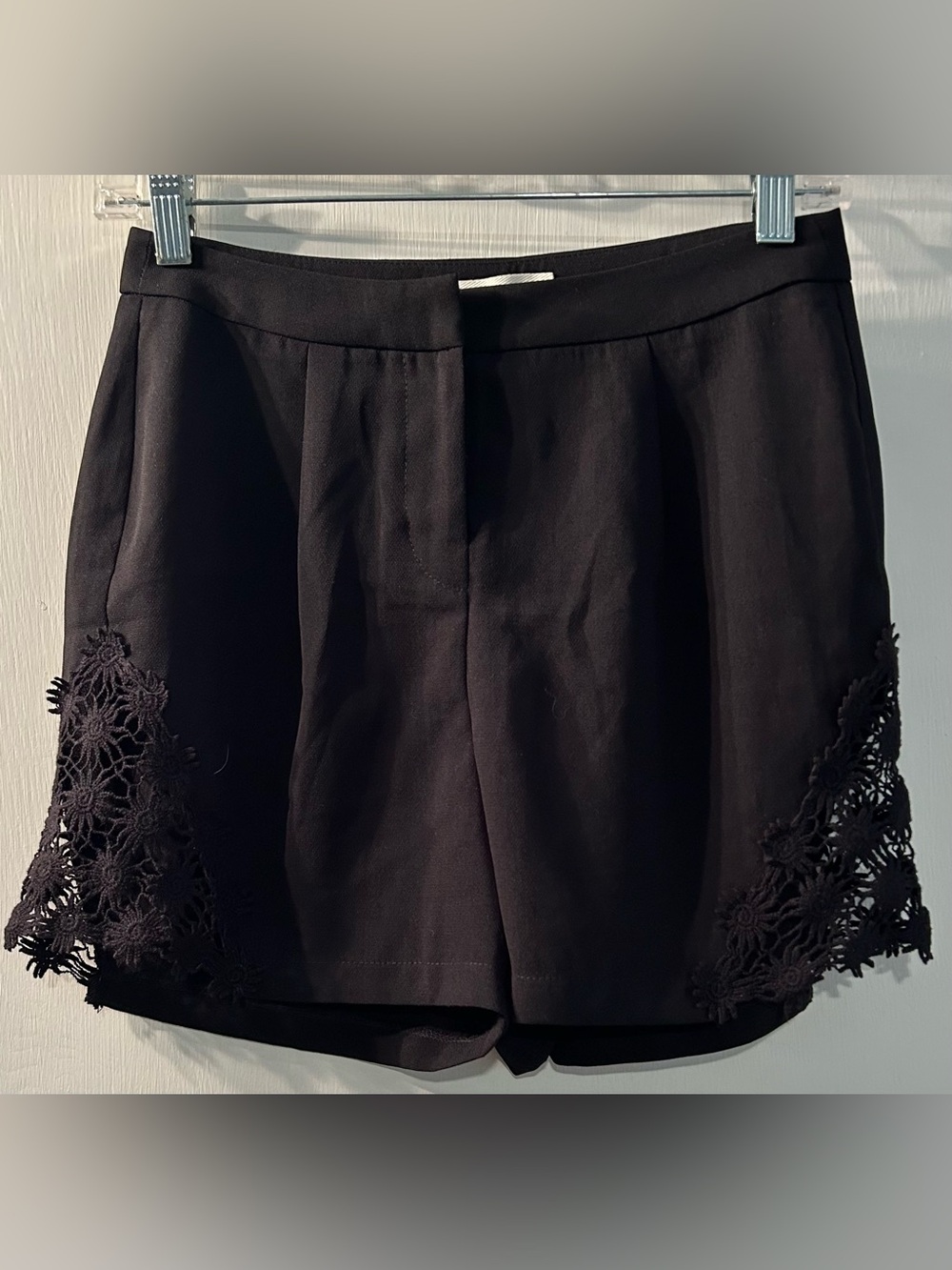 Sans Souci Black High-Waist Shorts with Floral Lace Trim Size XS